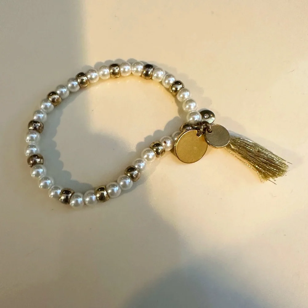 J. Crew J Crew Pearl Gorgeous Gold Coin Tassel Bracelet